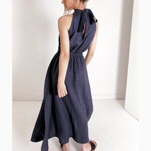 Linen Handmade Studios  Midi Dress "Alicia", Size 4, Navy Blue